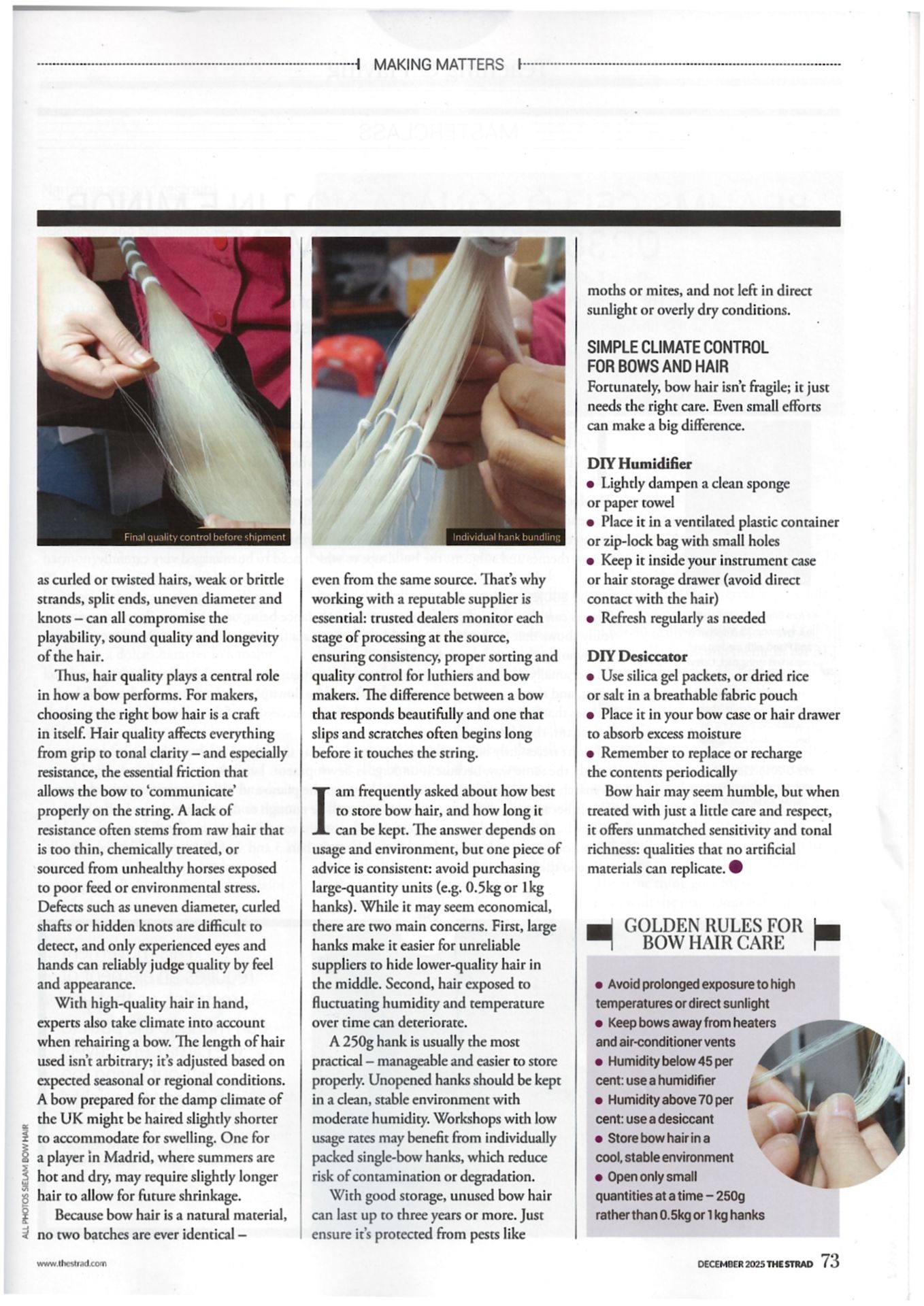 Golden rules for Violin Bow Hair care