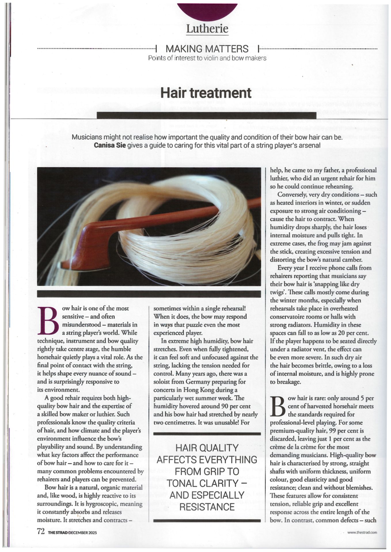 Violin Bowhair Hair treatment