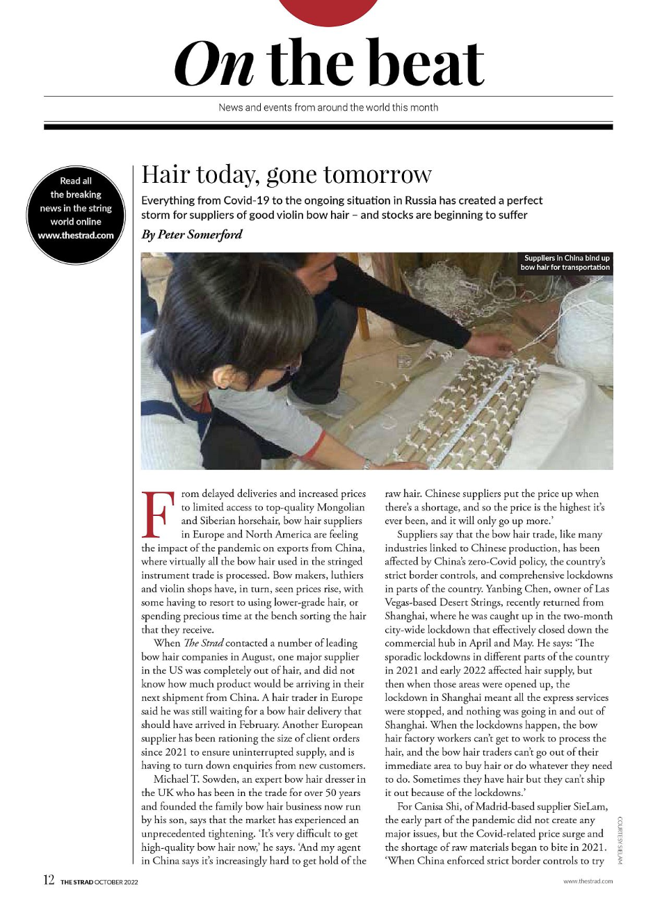 article de presse Strad magazin sur les crines de mongolie et siberie